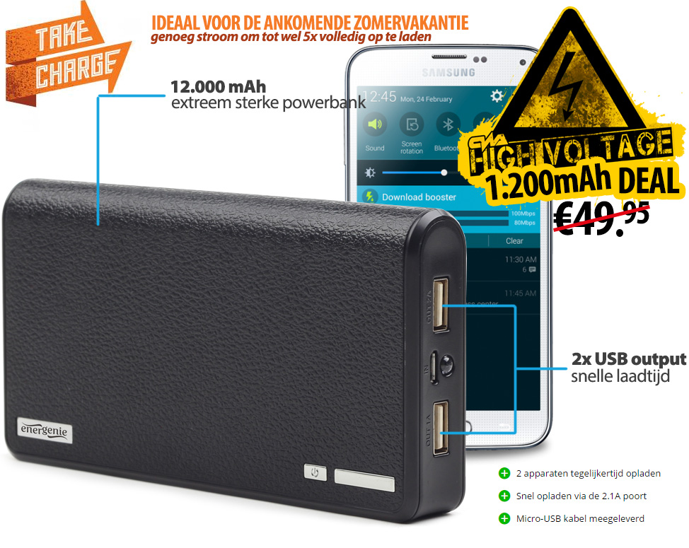 Click to Buy - 12.000mAh Extra Sterke Powerbank (Powered by: Energenie)