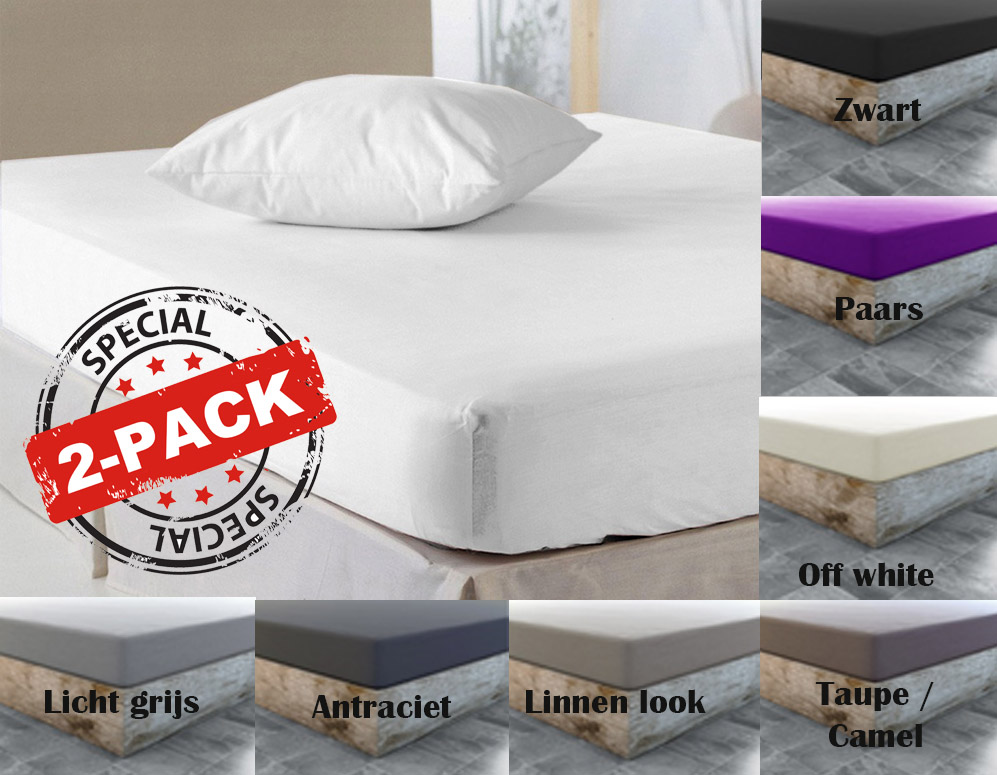 Click to Buy - 2-pack Luxe Jersey hoeslakens - 100% katoen, kies uit 8 kleuren en 3 maten Click to Buy - 2-pack Luxe Jersey hoeslakens - 100% katoen, kies uit 8 kleuren en 3 maten