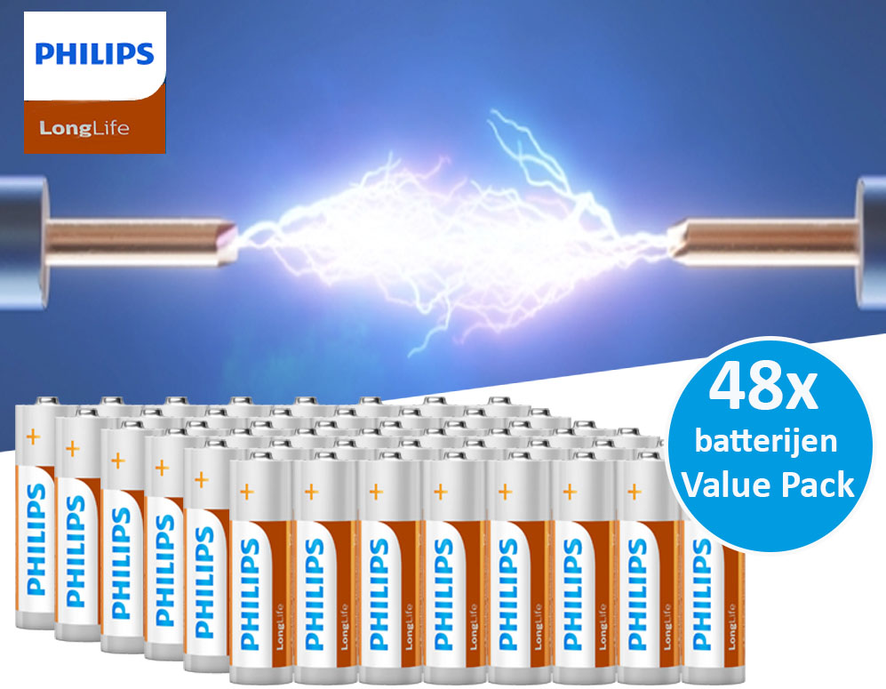 Click to Buy - 48 stuks Philips Long Life Batterijen Click to Buy - 48 stuks Philips Long Life Batterijen
