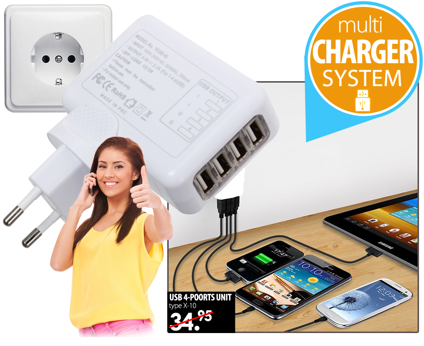 Click to Buy - 4-Poorts USB Oplader | Travelers Model Click to Buy - 4-Poorts USB Oplader | Travelers Model