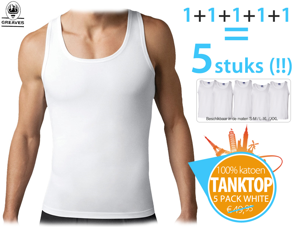 Click to Buy - 5 Witte Tanktops Katoen (OP=OP!)