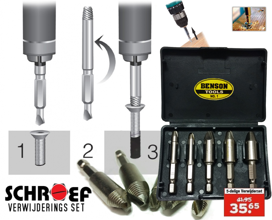 Click to Buy - 5-Delige Schroef Verwijderingsset - HSS Click to Buy - 5-Delige Schroef Verwijderingsset - HSS