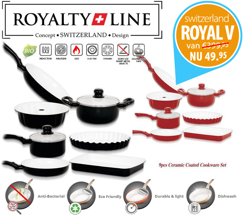 Click to Buy - 9-delige Royal Switzerland Keramische Pannenset Click to Buy - 9-delige Royal Switzerland Keramische Pannenset