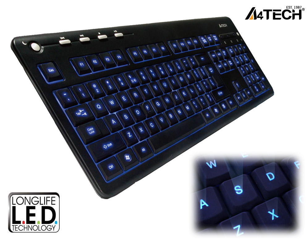 Click to Buy - Blauw LED Verlicht Toetsenbord A4Tech Click to Buy - Blauw LED Verlicht Toetsenbord A4Tech