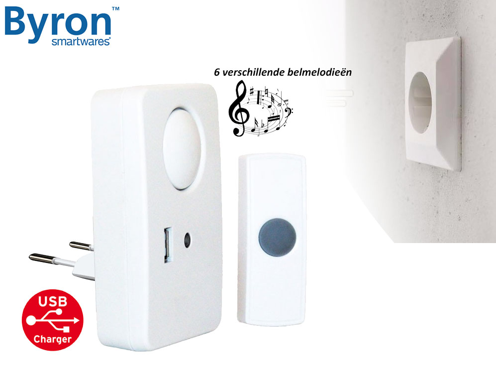 Click to Buy - Byron Draadloze Deurbel met USB-lader