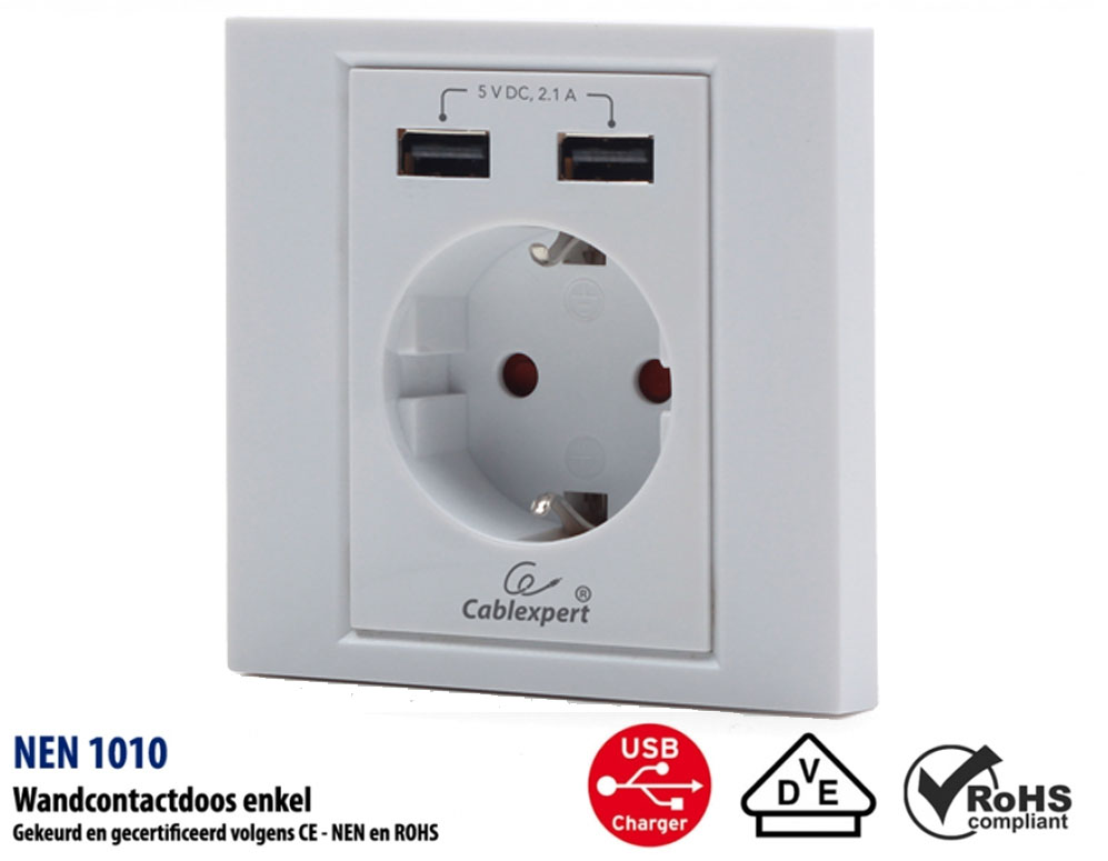 Click to Buy - Cablexpert Wandcontactdoos met duo USB Click to Buy - Cablexpert Wandcontactdoos met duo USB