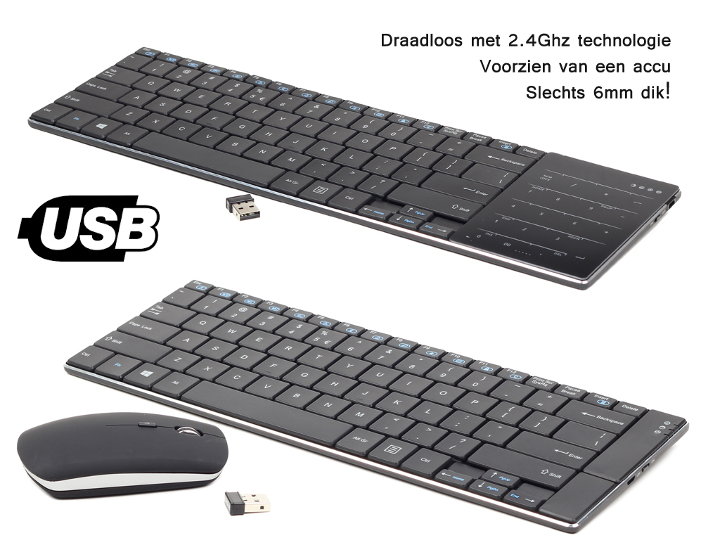Click to Buy - Draadloos Toetsenbord met Touchpad / Muis Click to Buy - Draadloos Toetsenbord met Touchpad / Muis