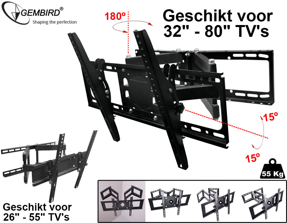 Click to Buy - Draai- en Kantelbare TV Muurbeugel (26 tot 80 inch)