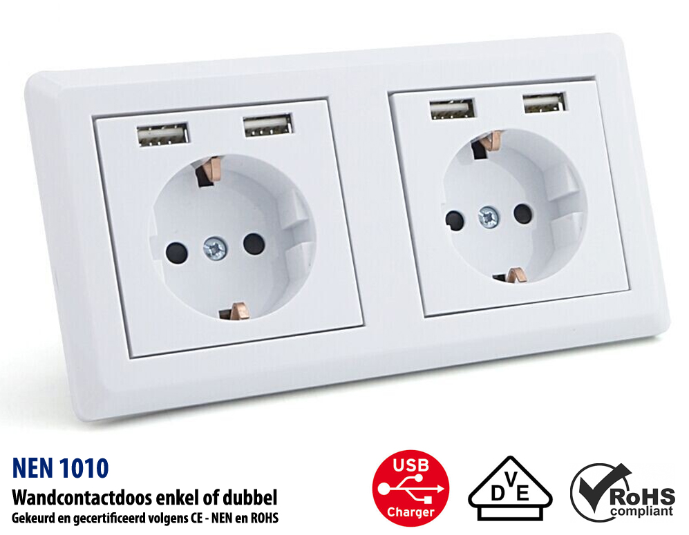 Click to Buy - Dubbele of Enkele wandcontactdoos met USB poorten Click to Buy - Dubbele of Enkele wandcontactdoos met USB poorten