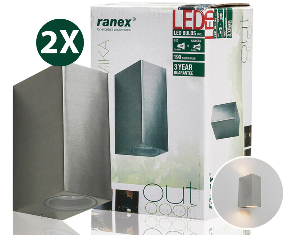 Click to Buy - Duo-pack Ranex RVS LED Wandlamp Mika Click to Buy - Duo-pack Ranex RVS LED Wandlamp Mika