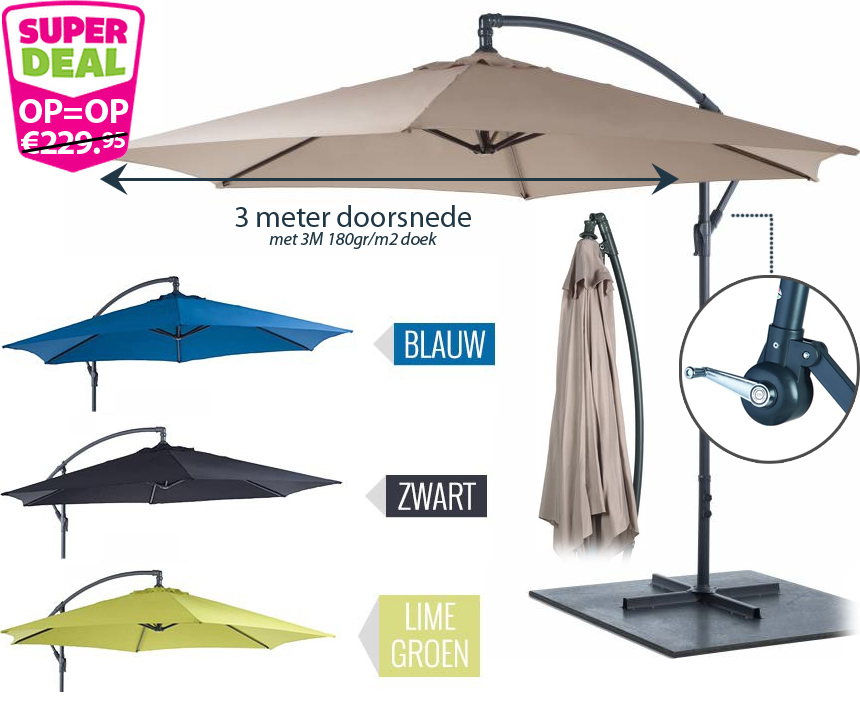 Click to Buy - Hangparasol 3 meter Doorsnede (OP=OP!)