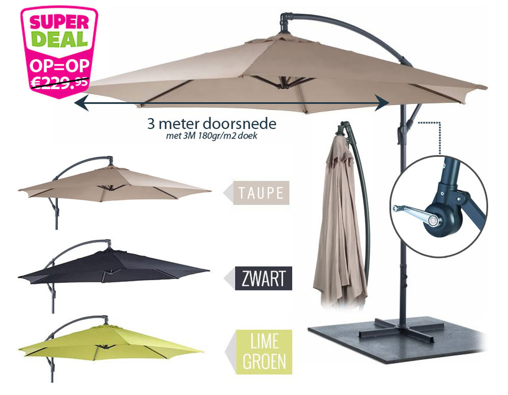 Click to Buy - Hangparasol 3 meter Doorsnede (Zomeraanbieding) Click to Buy - Hangparasol 3 meter Doorsnede (Zomeraanbieding)