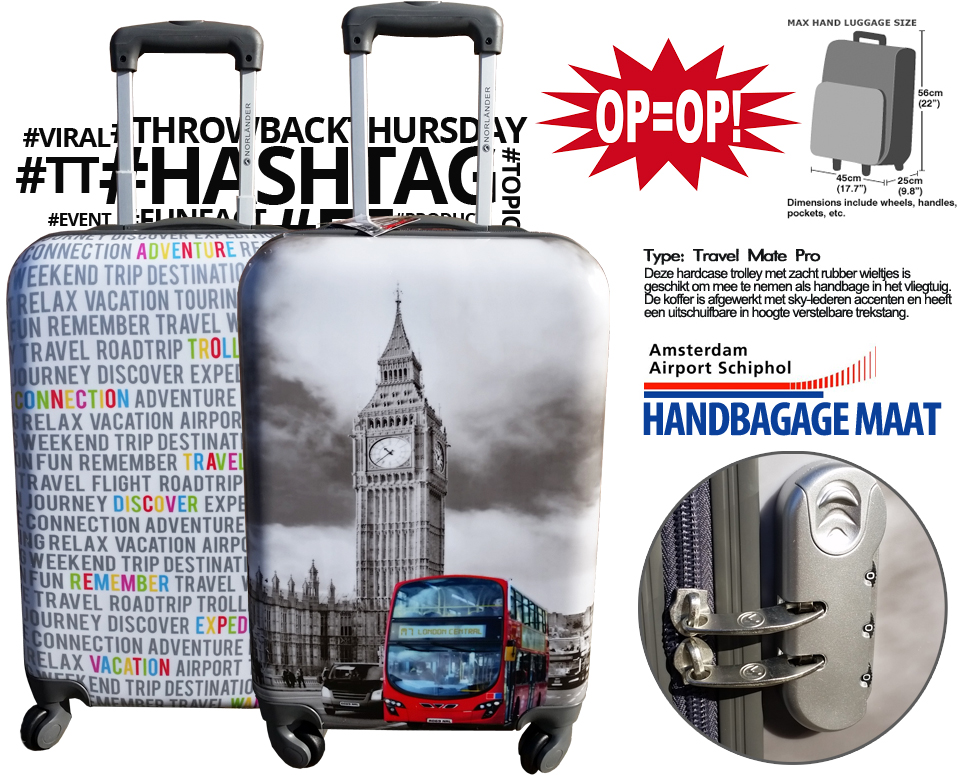Click to Buy - Hardcase Trolley - Hashtag of Londen Geschikt voor Handbagage Click to Buy - Hardcase Trolley - Hashtag of Londen Geschikt voor Handbagage