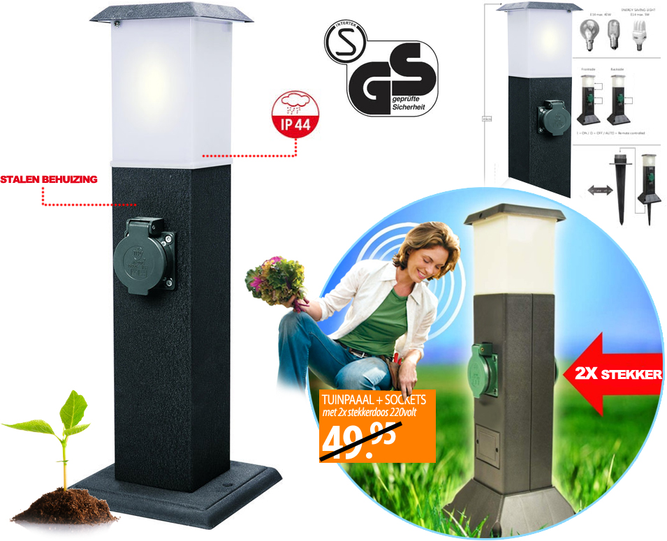 Click to Buy - Luxe Tuinsokkel met IP44 en Stekkerpunt