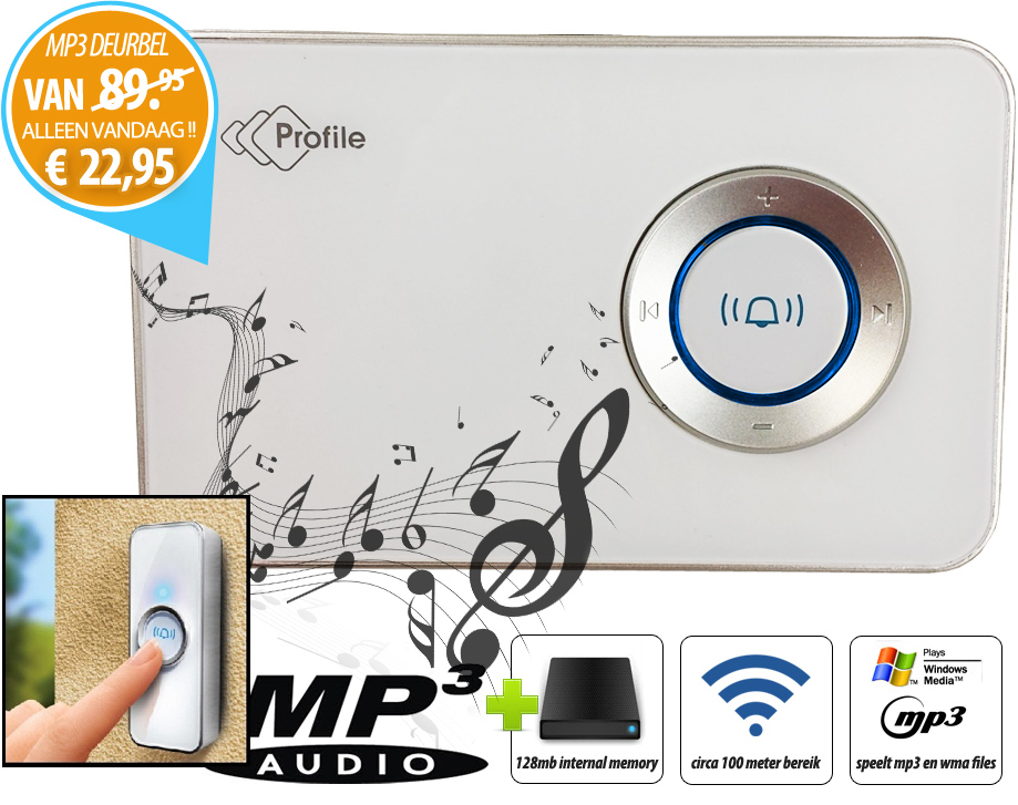 Click to Buy - MP3 Deurbelsysteem met 128MB Geheugen Click to Buy - MP3 Deurbelsysteem met 128MB Geheugen
