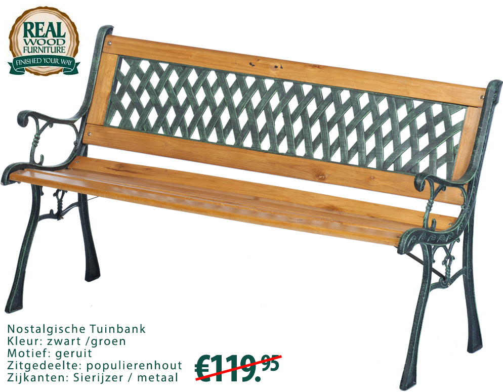 Click to Buy - Nostalgische Tuinbank Hout met Siermetaal Click to Buy - Nostalgische Tuinbank Hout met Siermetaal