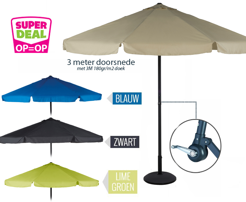 Click to Buy - Parasol 3 meter doorsnede (OP=OP!)