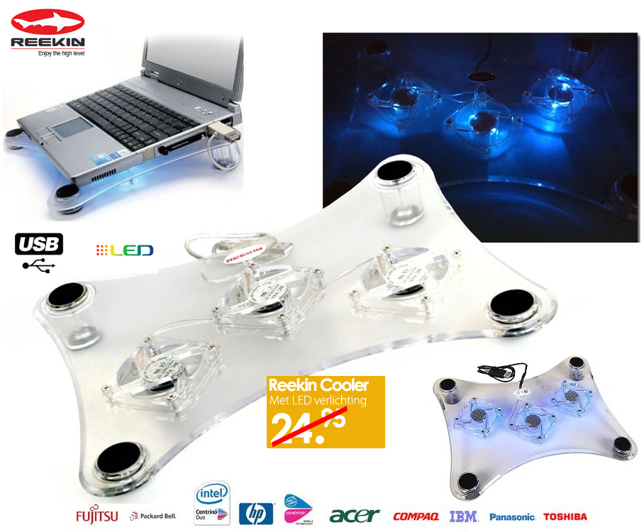 Click to Buy - Reekin Laptop Standaard + LED Cooler's Click to Buy - Reekin Laptop Standaard + LED Cooler's
