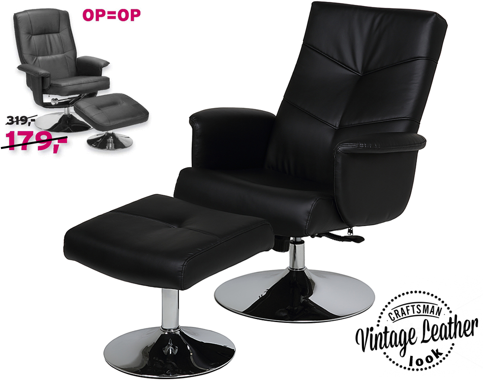Click to Buy - Relaxfauteuil in Bruin of Zwart + Hocker Click to Buy - Relaxfauteuil in Bruin of Zwart + Hocker
