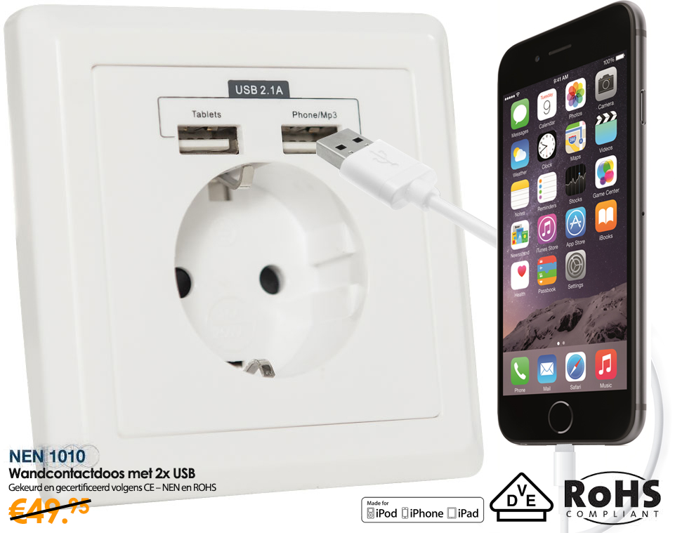 Click to Buy - Stopcontact met Duo USB Aansluiting Click to Buy - Stopcontact met Duo USB Aansluiting