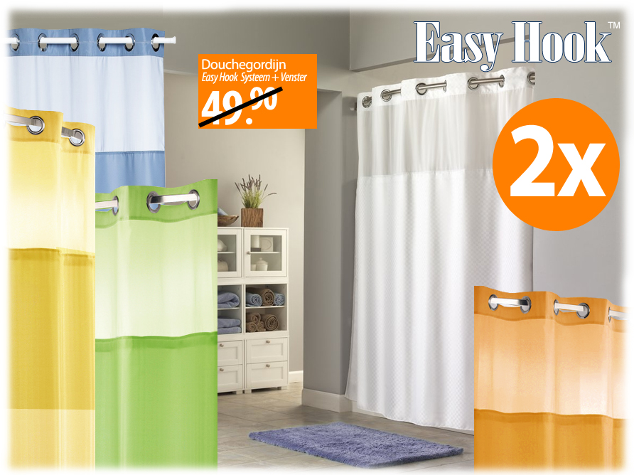Click to Buy - Twee Stuks Easy Hook Douchegordijn Click to Buy - Twee Stuks Easy Hook Douchegordijn