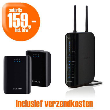 Dagactie - Belkin N+ Router + Powerline Av Set 200Mbps