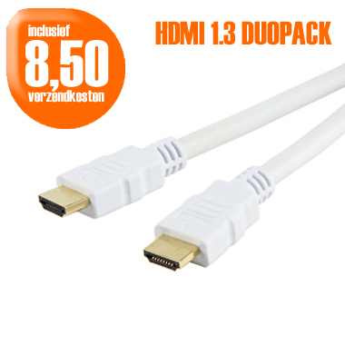 Dagactie - Witte Hdmi 1.3 Kabel Duopack (2X 1 Meter) Verguld