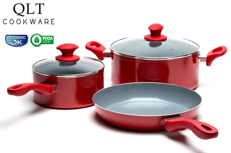 Dagknaller - 5-Delige Pannenset Met Keramische Coating (Rood) Dagknaller - 5-Delige Pannenset Met Keramische Coating (Rood)