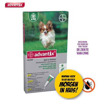 Dagknaller - Advantix 40/200 Anti Vlooienmiddel En Tekenmiddel Hond - 4 Pipetten Voor Honden Tot 4Kg Dagknaller - Advantix 40/200 Anti Vlooienmiddel En Tekenmiddel Hond - 4 Pipetten Voor Honden Tot 4Kg