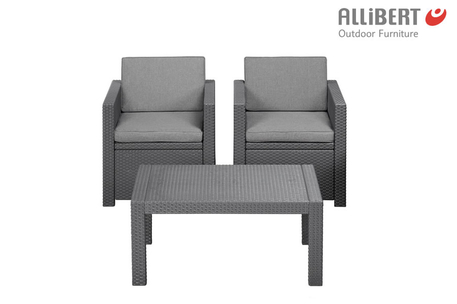 Dagknaller - Allibert Victoria Wicker Balcony Set Antraciet (Incl Cool Grey Kussens)