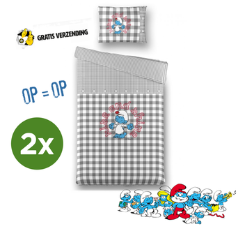 Dagknaller - Dekbedovertrek Smurfen - Smurf Classic Grey - 2 Stuks!! Dagknaller - Dekbedovertrek Smurfen - Smurf Classic Grey - 2 Stuks!!