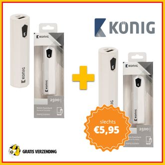 Dagknaller - Konig - Draagbare Powerbank 2500 Mah Wit - 2 Pack