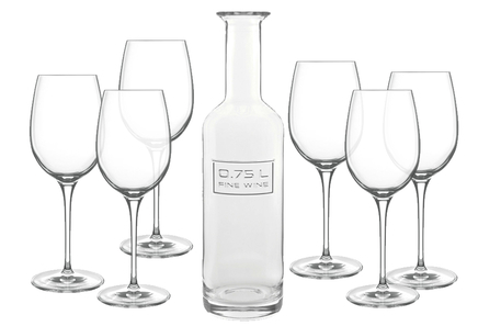 Dagknaller - Luigi Bormioli Wijnkaraf 0,75L + 6 Glazen Dagknaller - Luigi Bormioli Wijnkaraf 0,75L + 6 Glazen