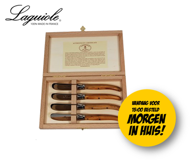 Dagknaller - Luxe Laguiole Botermesjes 4-Delige Set - Olijfhout