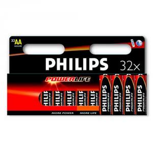 Dagknaller - Philips 32 Pak Alkaline Powerlife Lr6 Aa. Dagknaller - Philips 32 Pak Alkaline Powerlife Lr6 Aa.