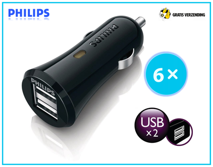 Dagknaller - Philips Dubbele Usb-Autolader - 6-Pack Dagknaller - Philips Dubbele Usb-Autolader - 6-Pack