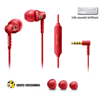 Dagknaller - Philips Oordopjes Met Microfoon Rood (She8105rd/00)