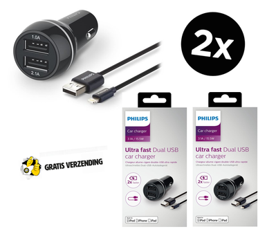 Dagknaller - Philips Usb-Autolader Dlp2357v/10 - 2 Stuks! Dagknaller - Philips Usb-Autolader Dlp2357v/10 - 2 Stuks!