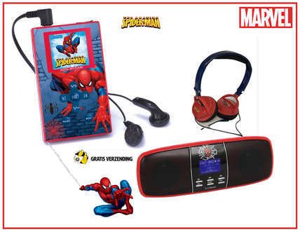 Dagknaller - Spiderman - Mini Boombox, Hoofdtelefoon Set En Mp4 Dagknaller - Spiderman - Mini Boombox, Hoofdtelefoon Set En Mp4
