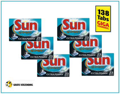 Dagknaller - Sun All In 1 Extra Power Vaatwastabletten - 138 Stuks!! Dagknaller - Sun All In 1 Extra Power Vaatwastabletten - 138 Stuks!!
