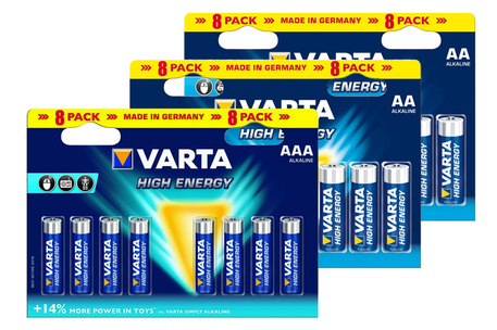 Dagknaller - Varta High Energy Batterijenpakket (16Xaa, 8Xaaa) Dagknaller - Varta High Energy Batterijenpakket (16Xaa, 8Xaaa)
