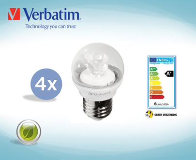 Dagknaller - Verbatim Led Mini Globe E27 240V 5.5W/827 - 4 Pack