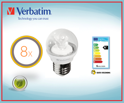 Dagknaller - Verbatim Led Mini Globe E27 240V 5.5W/827 - 8 Pack