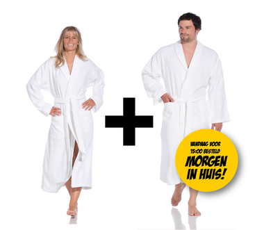 Dagknaller - Vossen Badjas Unisex Wit Maat L/Xl - 2 Stuks! Dagknaller - Vossen Badjas Unisex Wit Maat L/Xl - 2 Stuks!
