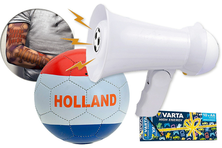 Dagknaller - Wk Deal! (Megafoon, Voetbal, Tattoo Sleeve En 10 Batterijen)