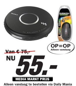 Daily Mania - Sony D-EJ021B & Duracell Cef 20 - Discman + Batterijen Daily Mania - Sony D-EJ021B & Duracell Cef 20 - Discman + Batterijen