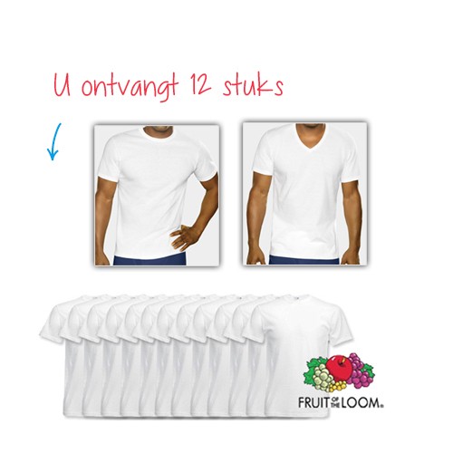 Day Dealers - 12 Witte Fruit of the Loom V-hals of Ronde hals T-shirts Day Dealers - 12 Witte Fruit of the Loom V-hals of Ronde hals T-shirts