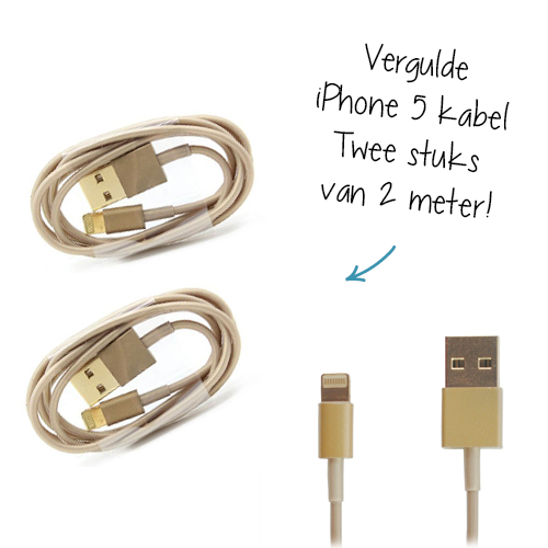 Day Dealers - 2 * 2 meter kabel iPhone 5/ 5S/ 5C (Verguld!) Day Dealers - 2 * 2 meter kabel iPhone 5/ 5S/ 5C (Verguld!)