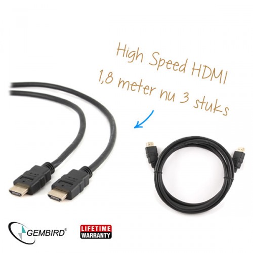 Day Dealers - 3 Kabels - High speed HDMI kabel met ethernet, 1.8 m - ondersteund 3D Video - Gembird! Day Dealers - 3 Kabels - High speed HDMI kabel met ethernet, 1.8 m - ondersteund 3D Video - Gembird!