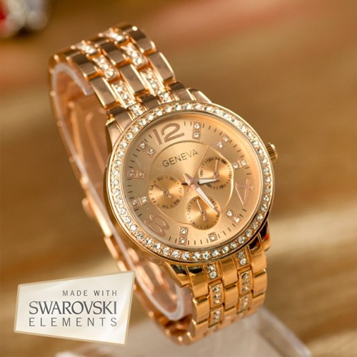 Day Dealers - Altijd bij de tijd met een uniek Geneva horloge met Swarovski Elements - Rose Goud Day Dealers - Altijd bij de tijd met een uniek Geneva horloge met Swarovski Elements - Rose Goud